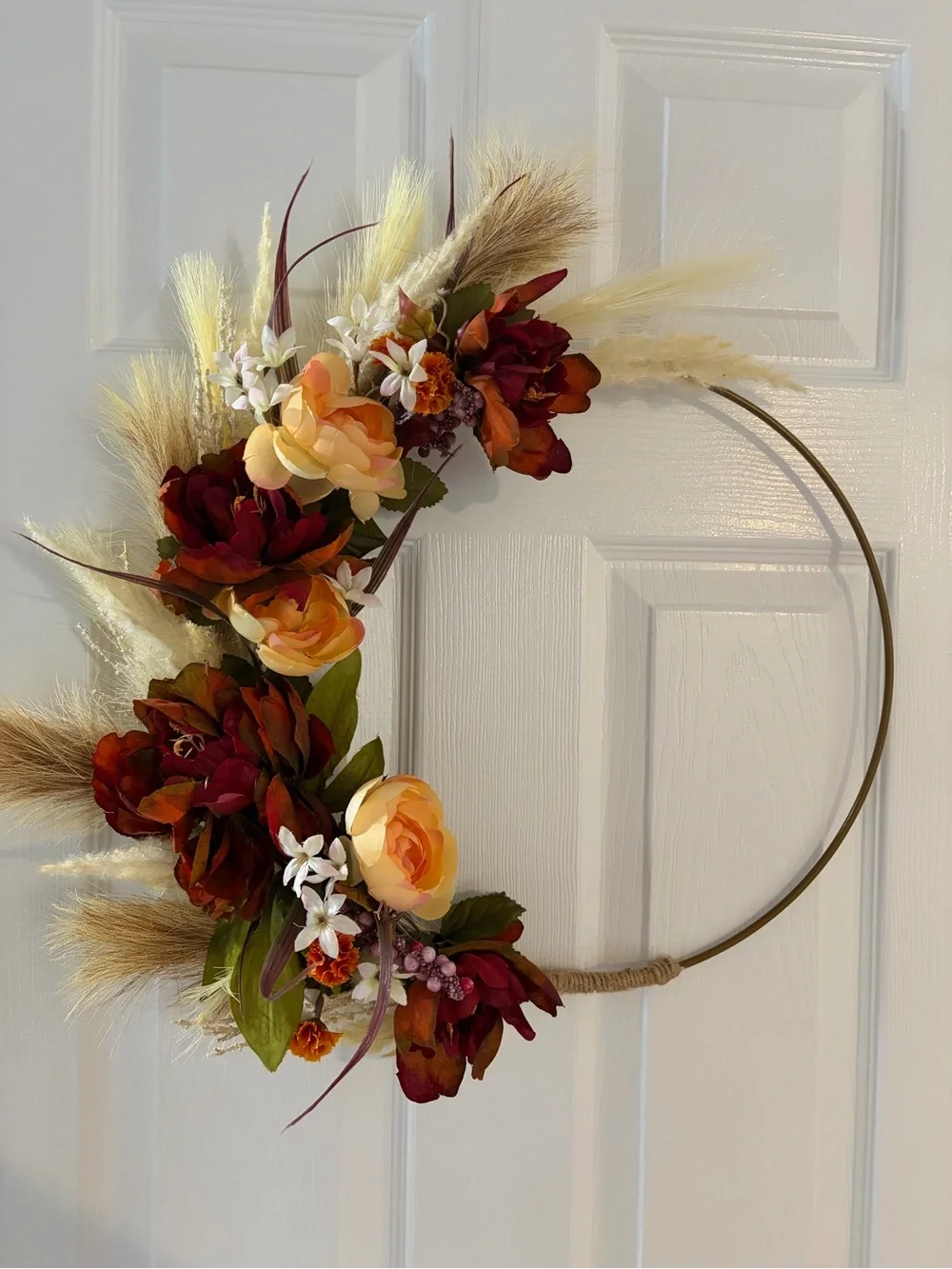 Autumn Meadow Hoop Wreath - Burgundy and Cream - Unbranded - Picture 5 of 5